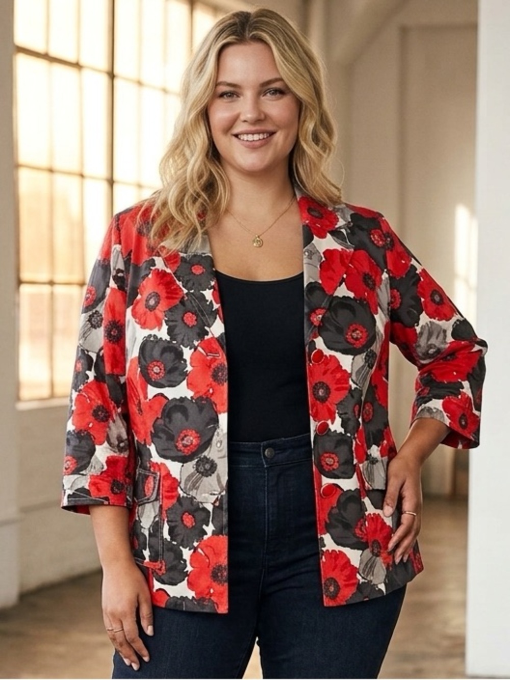 Joan Rivers Classics Collection Poppy Floral Blazer Jacket